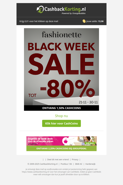 Black Week: tot 80% korting bij Fashionette!