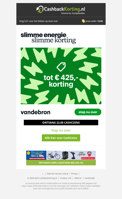 Tot 425 EUR korting bij Vandebron!