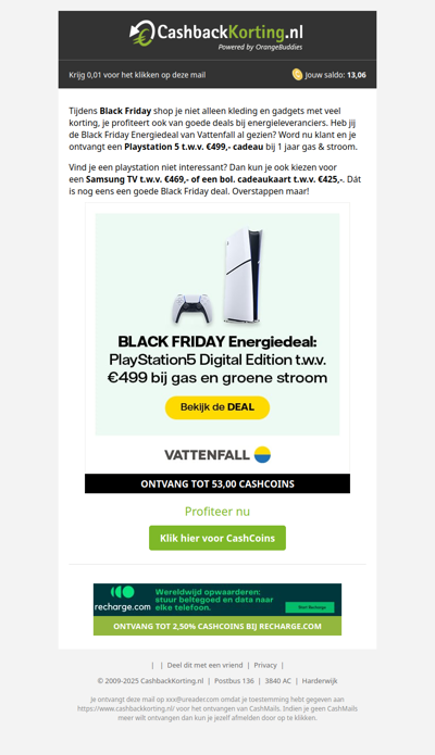 Playstation 5 t.w.v. 499 EUR cadeau bij Vattenfall!