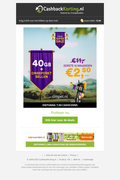 Eerste 12 maanden 2,50 EUR p/m bij Simpel!