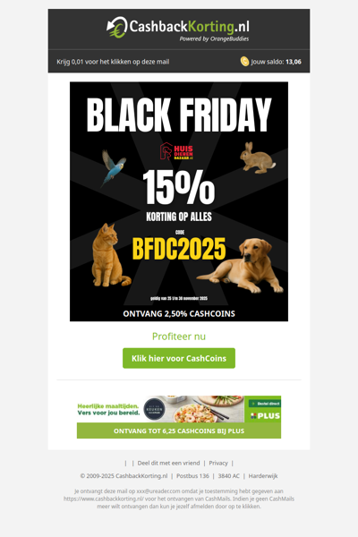 15% korting op alles bij Huisdierenbazaar