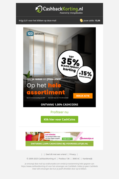 Tot 35% korting + 15% extra bij 123jaloezie