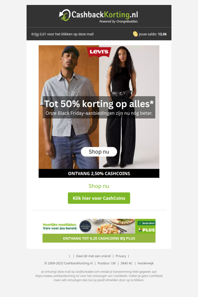 Tot 50% korting op alles bij Levi's