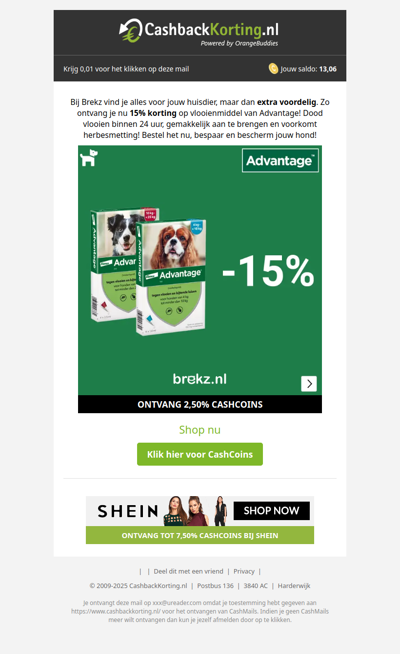 15% korting op Advantage vlooienmiddel bij Brekz!