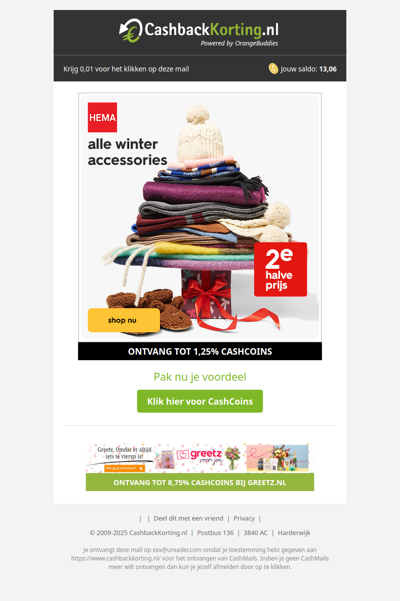 2e halve prijs op alle winteraccessoires bij HEMA!