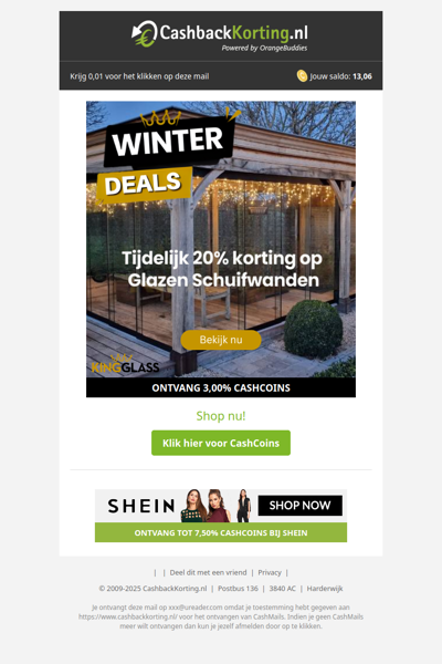 Tijdelijk 20% korting op glazen schuifwanden