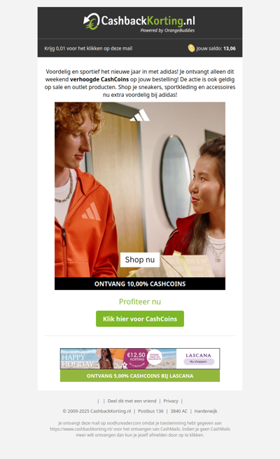 Verhoogde CashCoins bij jouw Adidas bestelling!