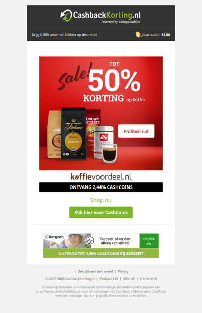 Tot 50% korting bij Koffievoordeel!