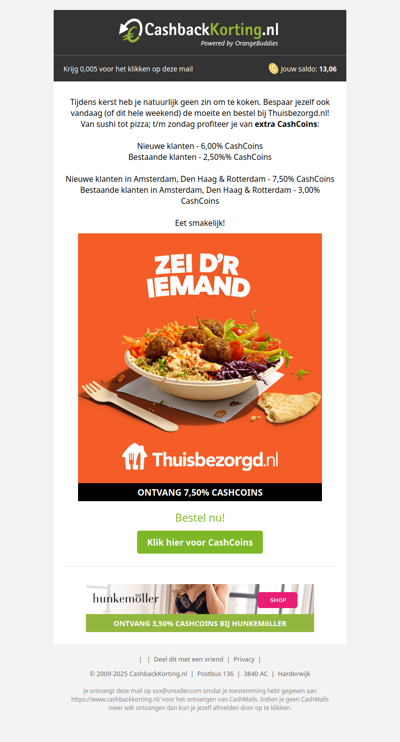 ACTIE! Verhoogde CashCoins bij Thuisbezorgd.nl!