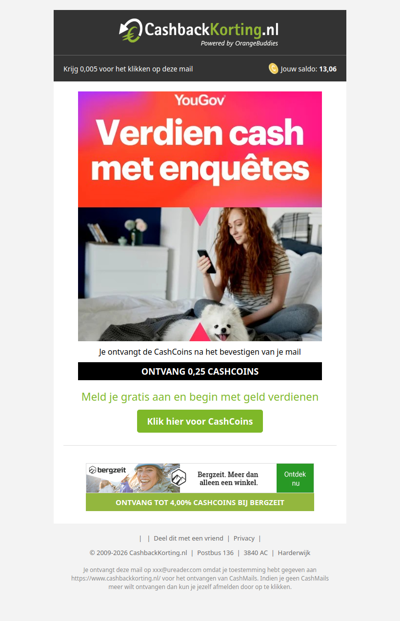 0,25 CashCoins in je account!