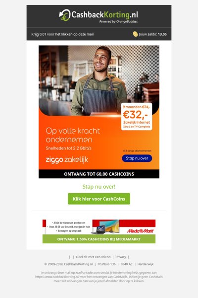 9 maanden 50% korting bij Ziggo Zakelijk!