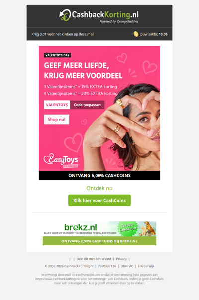 Tot 20% extra korting bij Easytoys!