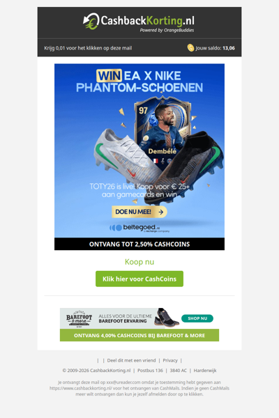 Win EA X Nike Phantom-schoenen bij Beltegoed!