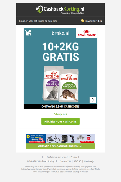 10+2kg gratis op Royal Canin kattenvoer bij Brekz!