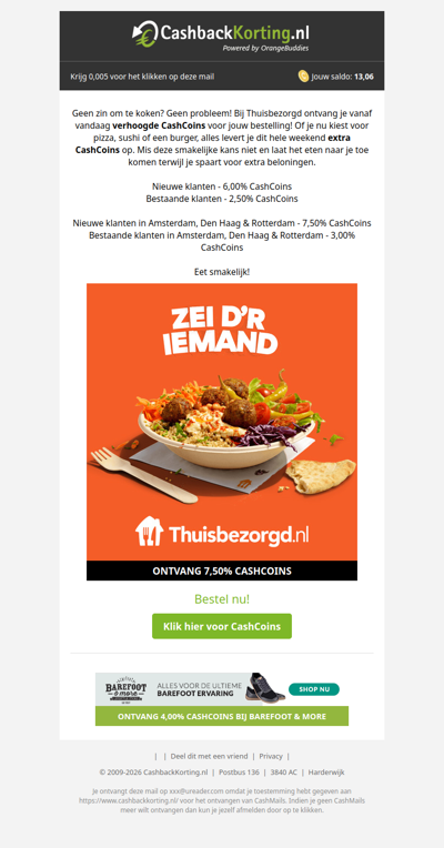 ACTIE: extra CashCoins bij Thuisbezorgd.nl!