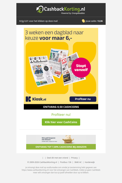 Kiosk 3 weken voor 6 EUR!