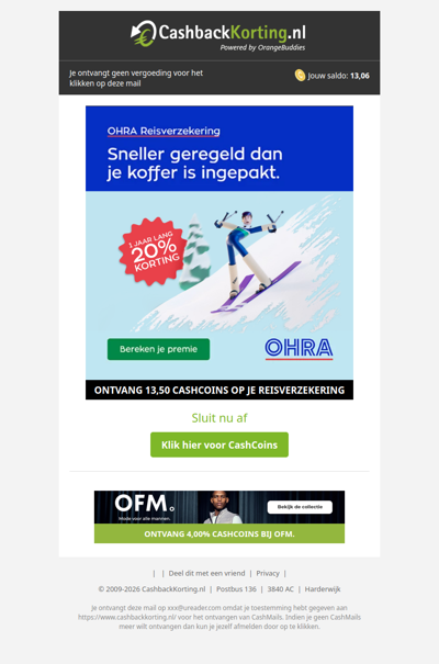 1 jaar lang 20% korting op je OHRA reisverzekering