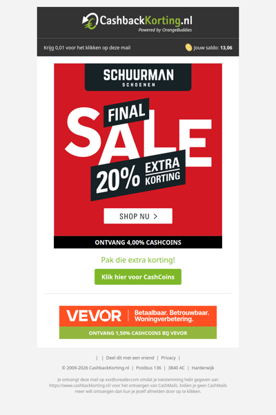 20% extra korting bij Schuurman Schoenen!