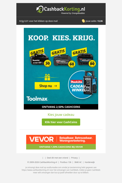 Cadeau uit de Makita cadeauwinkel bij ToolMax