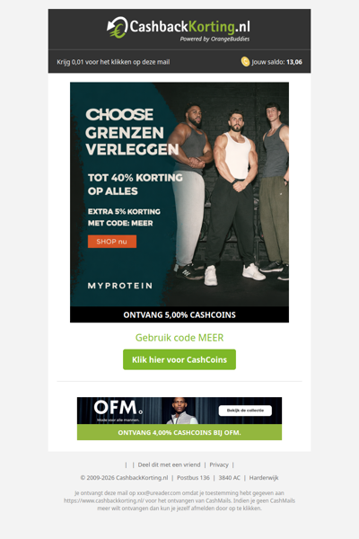 Tot 40% korting + 5% EXTRA korting bij Myprotein