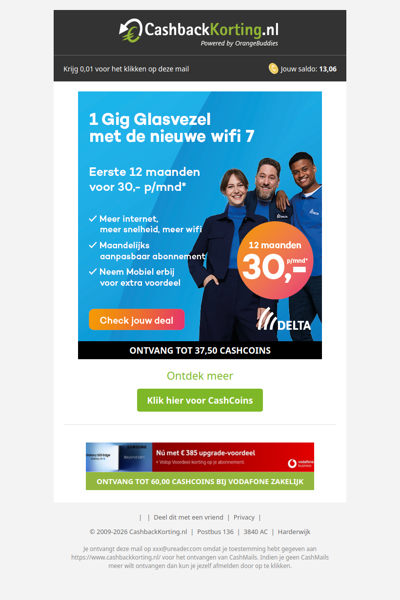 1 Gig Glasvezel 12 maanden voor slechts 30 EUR p/mnd