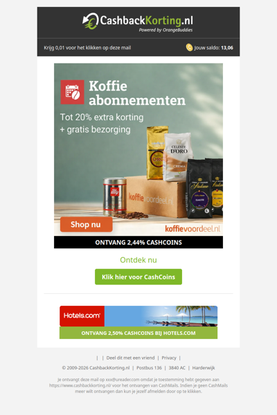Tot 20% extra korting + gratis bezorging van jouw koffie!