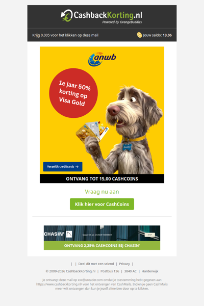 50% korting op de ANWB Visa Gold Card!