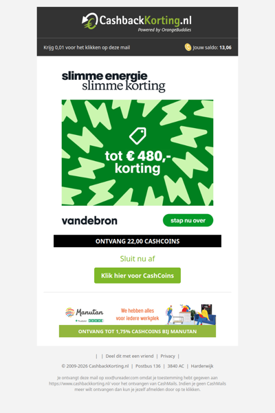 Tot 480 EUR korting op je energierekening