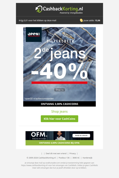 2de jeans nu 40% korting bij Open32!