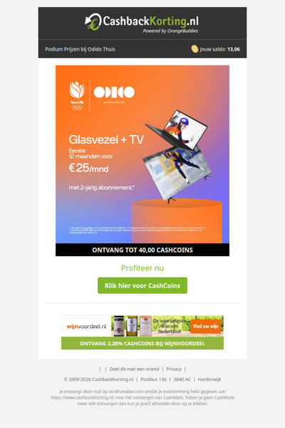 Glasvezel en TV de eerste 12 maanden 25 EUR p/mndv