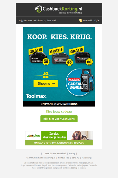 Cadeau uit de Makita cadeauwinkel bij ToolMax