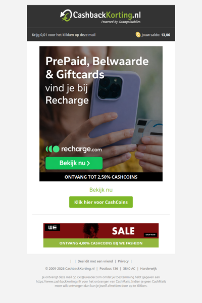 Prepaid, belwaarde & giftcards vind je bij Recharge.com