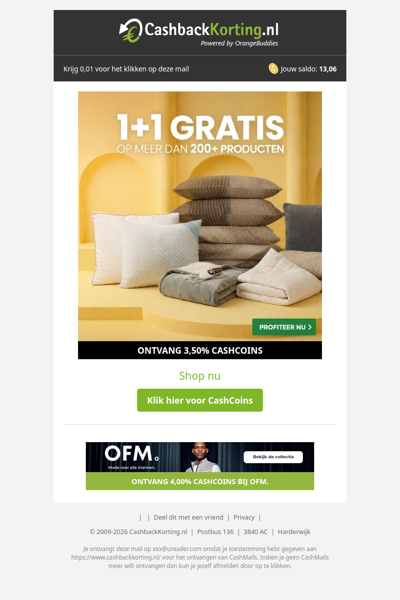 1+1 Gratis bij Dekbed-Discounter!