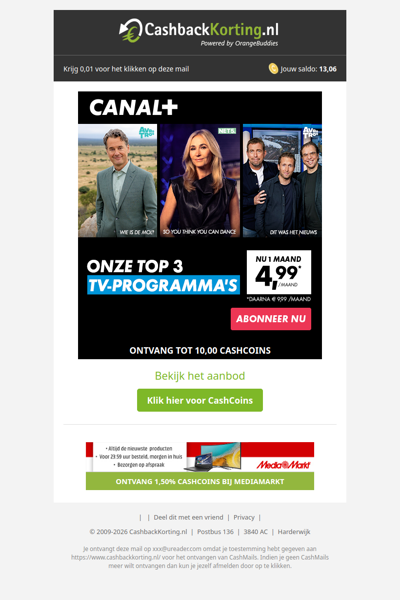 Nu de eerste maand 50% korting bij CANAL+