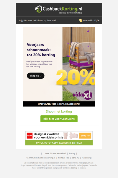 Voorjaarsschoonmaak: tot 20% korting bij vidaXL.nl