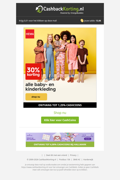 Nu 30% korting op alle baby- en kinderkleding bij HEMA