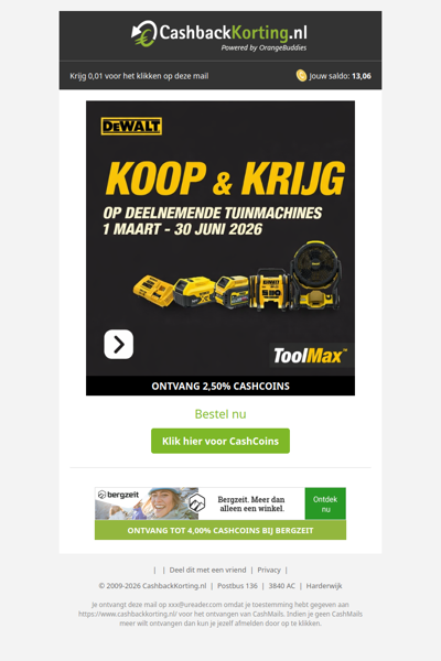 Een cadeau bij deelnemende tuinmachines bij ToolMax!