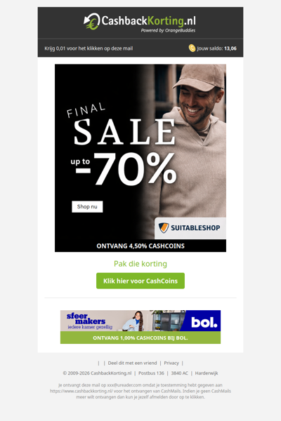 Final Sale met kortingen tot 70% bij Suitableshop