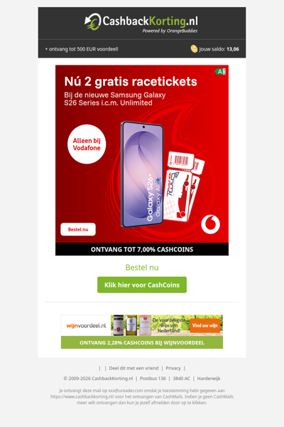 Nieuwe Galaxy S26 series met 2 gratis racetickets bij Vodafone