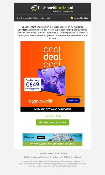 Deal Deal Deal: gratis Samsung TV t.w.v. 649 EUR