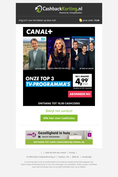 Nu de eerste maand 50% korting bij CANAL+