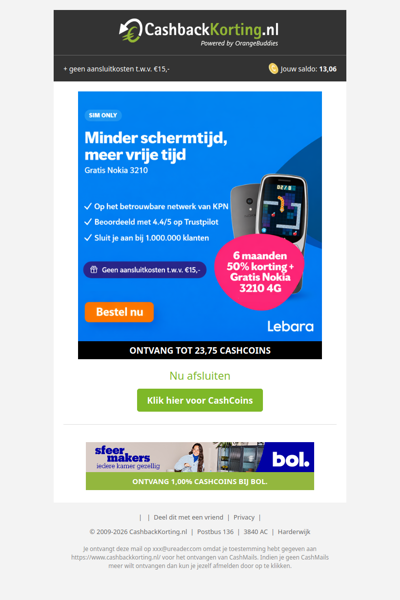 6 maanden 50% korting + gratis Nokia 3210 4G