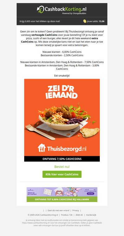 ACTIE: extra CashCoins bij Thuisbezorgd.nl!