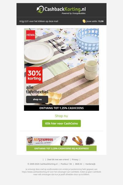 Alle tafeltextiel met 30% korting bij HEMA