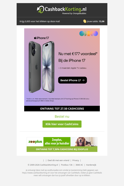 iPhone 17 met 177 EUR voordeel + Apple TV cadeau