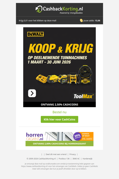 Een cadeau bij deelnemende tuinmachines bij ToolMax!