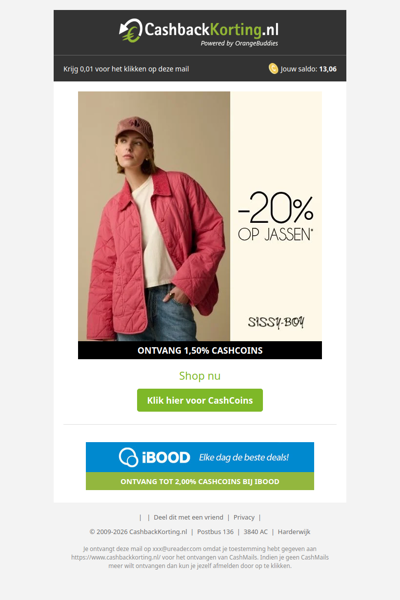 Ontvang 20% korting op jassen bij Sissy-Boy