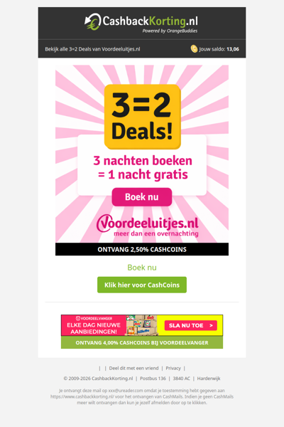 Boek 3 nachten voor de prijs van 2 bij Voordeeluitjes.nl