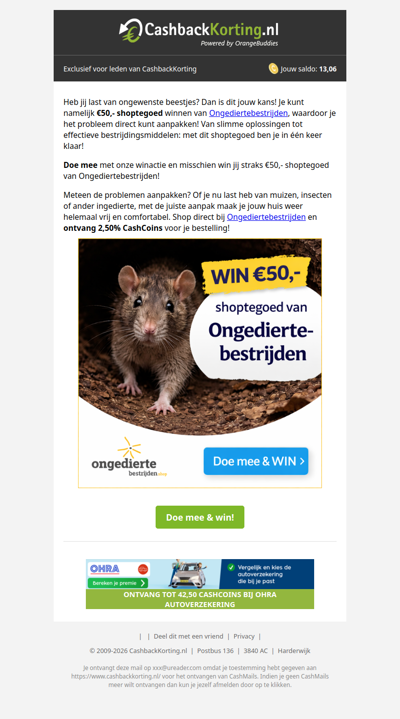 Win 50 EUR shoptegoed van Ongediertebestrijden!