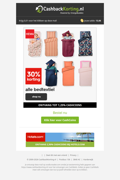 Alle bedtextiel nu 30% korting bij HEMA